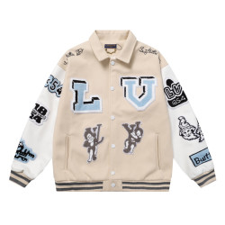 Multi-Patches Mixed Leather Varsity Blouson